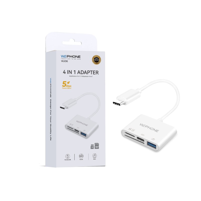 Adaptador 4 en 1 USB-C SD TF USB 3.0 5Gbps | WEPHONE Mayorista