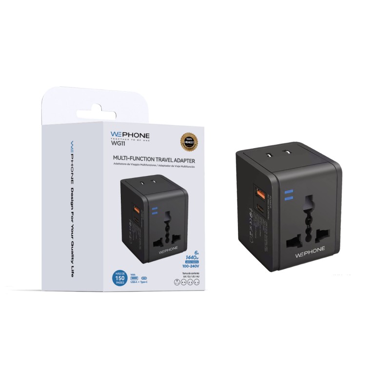 Adaptador de Viaje Universal 1440W con USB-A y Tipo C | WePhone WG11