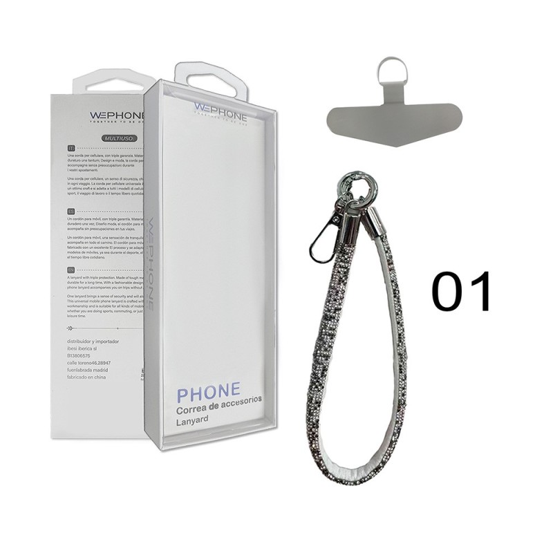 Correa de muñeca con diamantes para móvil con mosquetón | Wephone Mayorista