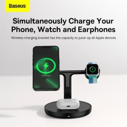 Cargador Inalámbrico Baseus 3 en 1 Magnético 15W | iPhone, Watch y Auriculares Qi