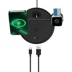 Cargador Inalámbrico Baseus 3 en 1 Magnético 15W | iPhone, Watch y Auriculares Qi