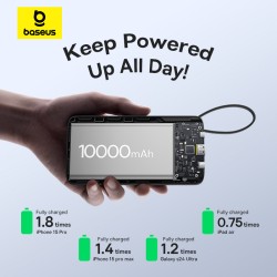 Baseus Bipow 2 Power Bank 10000mAh 20W con Cable USB-C y Display – Negro (B2B)